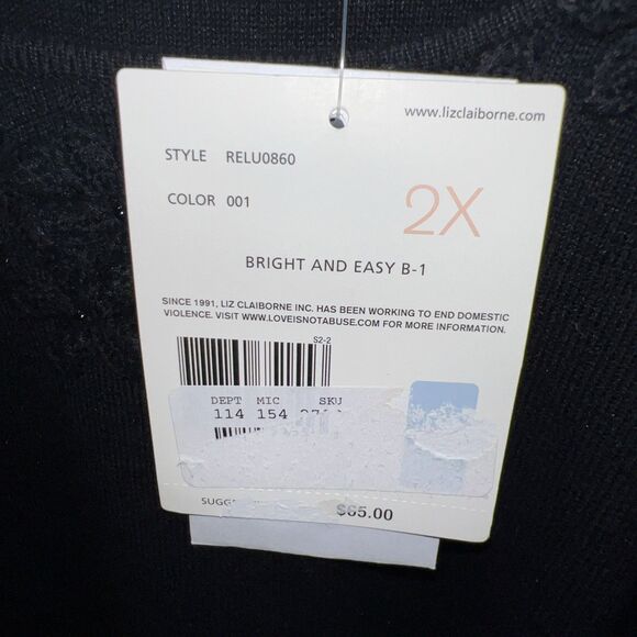 Liz Claiborne Woman's Black Linen Cotton Short Sleeve Sweater Floral Applique 2X - Picture 10 of 16